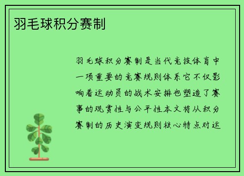 羽毛球积分赛制